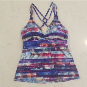 Athleta Tankini Swimsuit Top Strappy Back Multicolor Size: Small